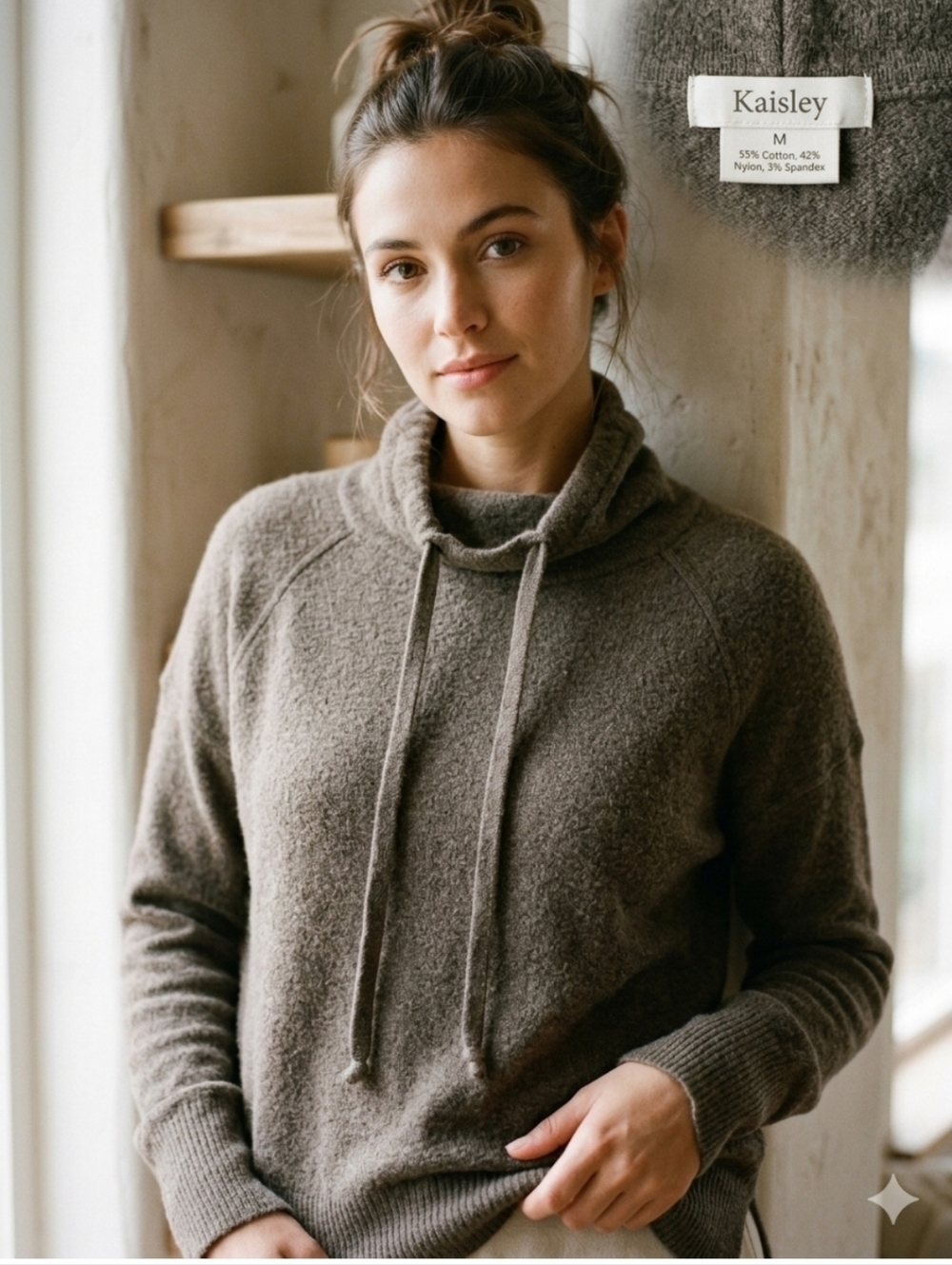 Women's Olive Cowl Neck Knit Sweater